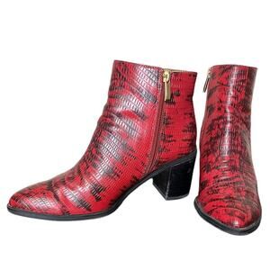FRANCO SARTO Bette2 Red Wine Snake Leather Embossed Boots Women's Size 6.5‎